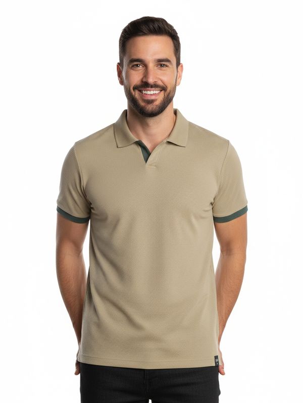 Polo Manga Curta Sem Botão Masculina BEGE GG