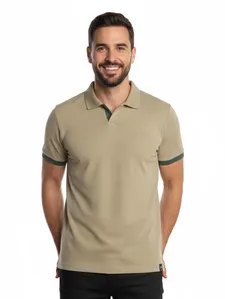 Polo Manga Curta Sem Botão Masculina BEGE GG