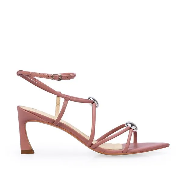 Sandália Salto Médio Couro Rosa Malva 34