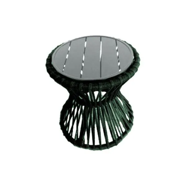 Mesa De Centro Sol Em Corda Náutica E Base Em Alumínio Cinza 70cm Verde Musgo - Cor: Verde