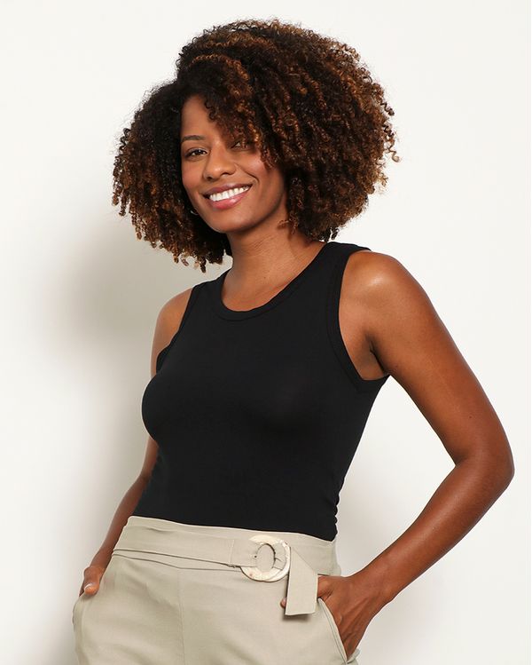Regata Feminina Viscose Lisa Preta G