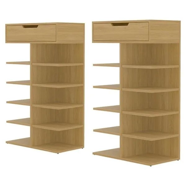 Kit 2 Sapateiras Agata Multiuso 1 Gaveta 99x60CM MDP Amadeirado Casa D Móveis