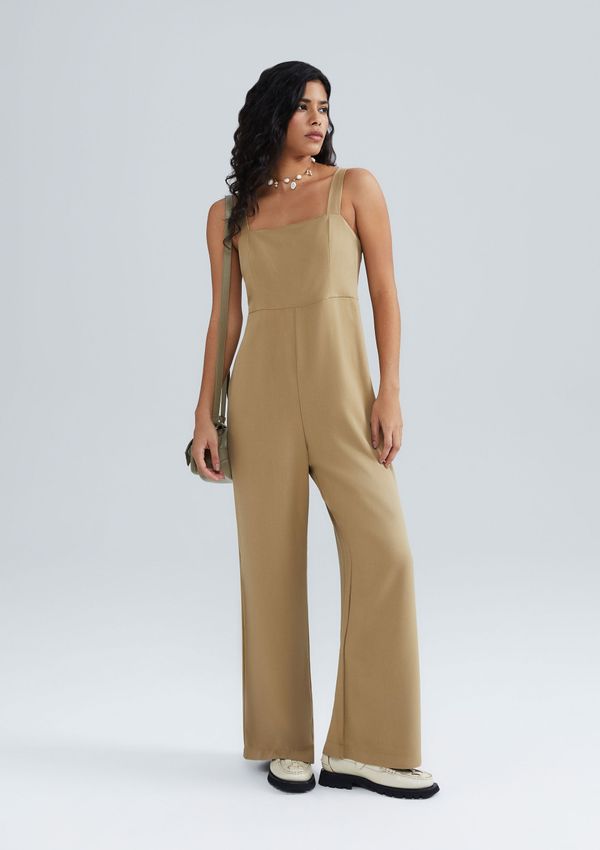 Macacão Longo Feminino Alças Médias - Caqui XG