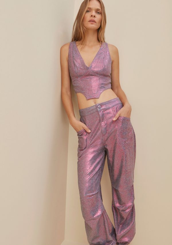 Top Morena Rosa Corset Alça Com Foil Pink G