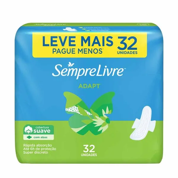 Kit c/4 Absorvente Externo Sempre Livre Adapt Com Abas Suave 32 unidades