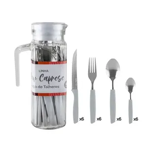 Jogo de Talheres New Caprese Inox Cabo Plástico Cinza Com Jarra de Vidro 25 Peças Ref.A66528 Fratelli
