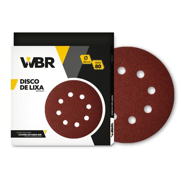 Disco de Lixa 225mm com 8 Furos Grão 80 - 10 Unidades WBR Disco de Lixa 225mm 8 Furos Grão 80 (10 Unidades) WBR
