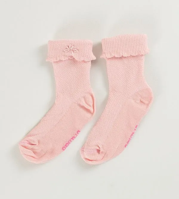 Meia com Bordado Rosa - Tam. 18 a 25 Rosa - 22 a 25
