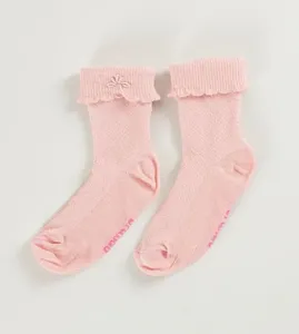 Meia com Bordado Rosa - Tam. 18 a 25 Rosa - 22 a 25
