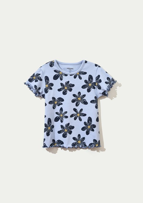 Blusa Infantil Menina Manga Curta Em Ribana Estampada - Azul 016