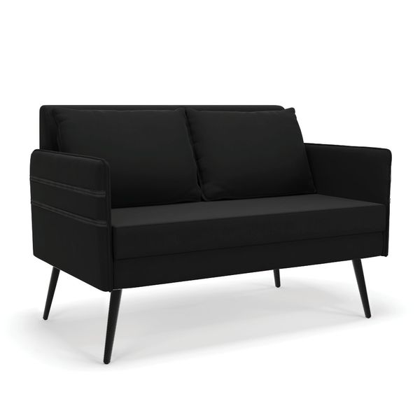 Namoradeira 02 Lugares Mari Suede Preto Pés Palito de Ferro - D'Rossi