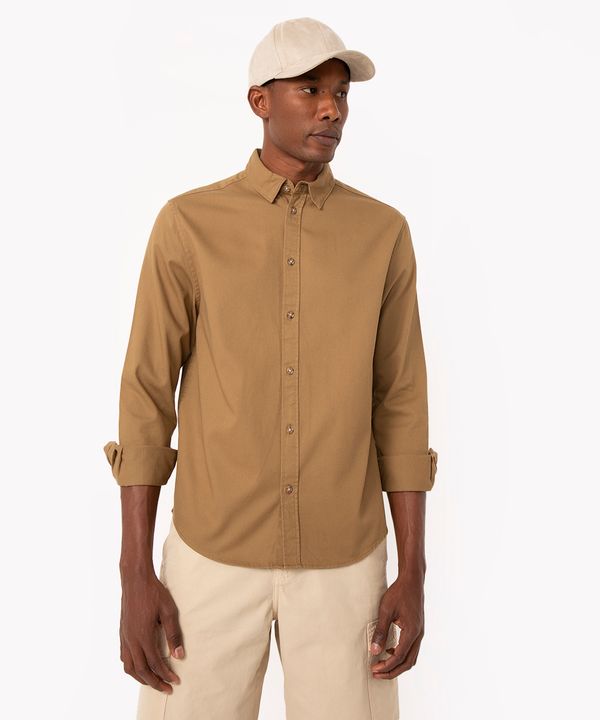 camisa de sarja comfort manga longa bege M