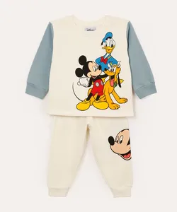 pijama longo infantil de moletom disney off white 2