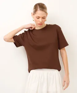 camiseta oversized feminina de algodão peruano interlock marrom P