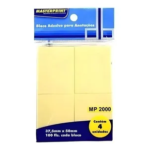 Bloco Adesivo para Anotações Masterprint Mp 2000 Tipo Post It 37,5x50mm 400 Folhas Amarelo Pastel Bloco Adesivo para Anotações Masterprint Mp 2000 37,5x50mm Kit com 400 Folhas Amarelo Pastel