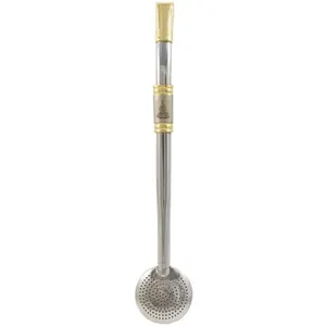 Bomba De Chimarrão Aço Inox Banho Ouro 18k Nossa Senhora Aparecida