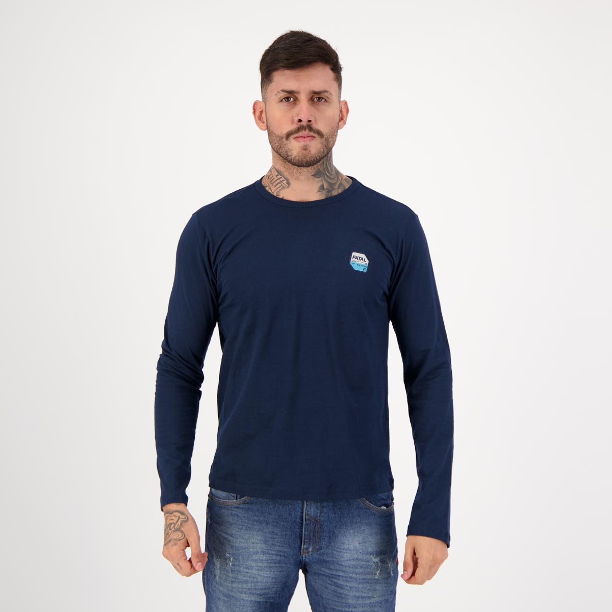 Camiseta Fatal Manga Longa Side Marinho
