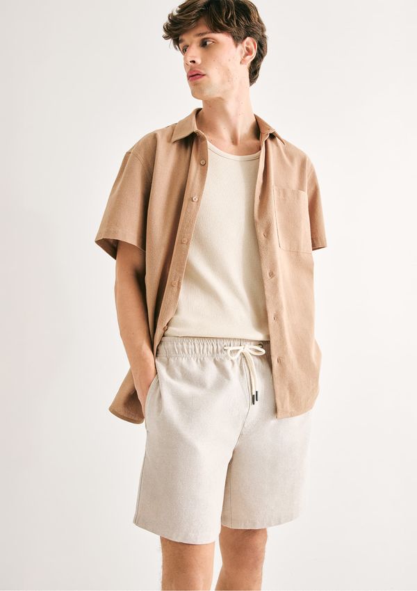Shorts Masculino Fio Tinto Com Linho - Off white M