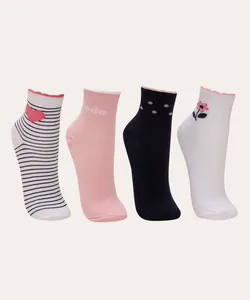 kit de 4 pares de meias cano médio love multicor 26-29