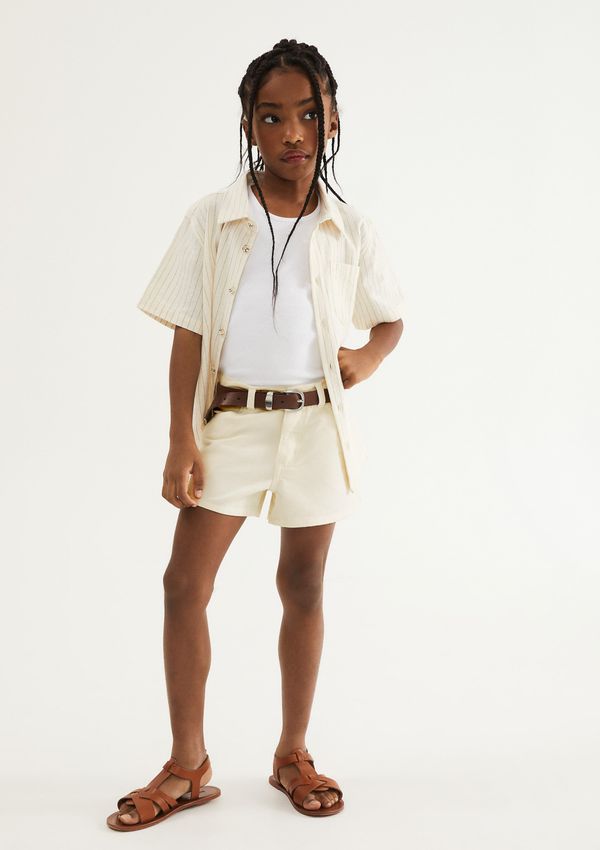 Shorts Infantil Menina Barra Desfiada Em Sarja - Amarelo 008