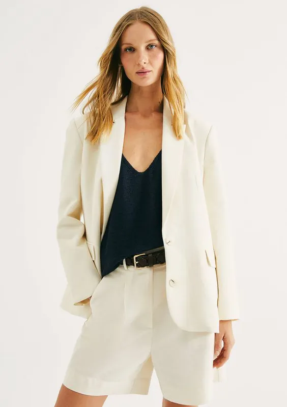 Blazer Feminino Oversized Com Linho - Creme G