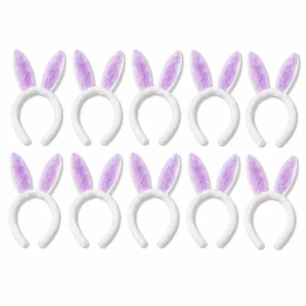 Kit 10 Tiaras de Coelho Páscoa de Pelúcia com Orelhas Felpudas Branca e Lilás Extra Festas Kit 10 Tiaras de Coelho de Pelúcia Orelhas Felpudas Branca e Lilás Extra Festas
