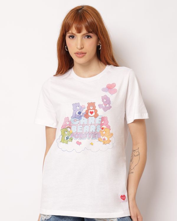 Camiseta Feminina Oversized Algodão Ursinhos Carinhosos Branca G
