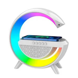 Luminária Rgb G-Speaker Carregador Indução Relógio Caixa Som