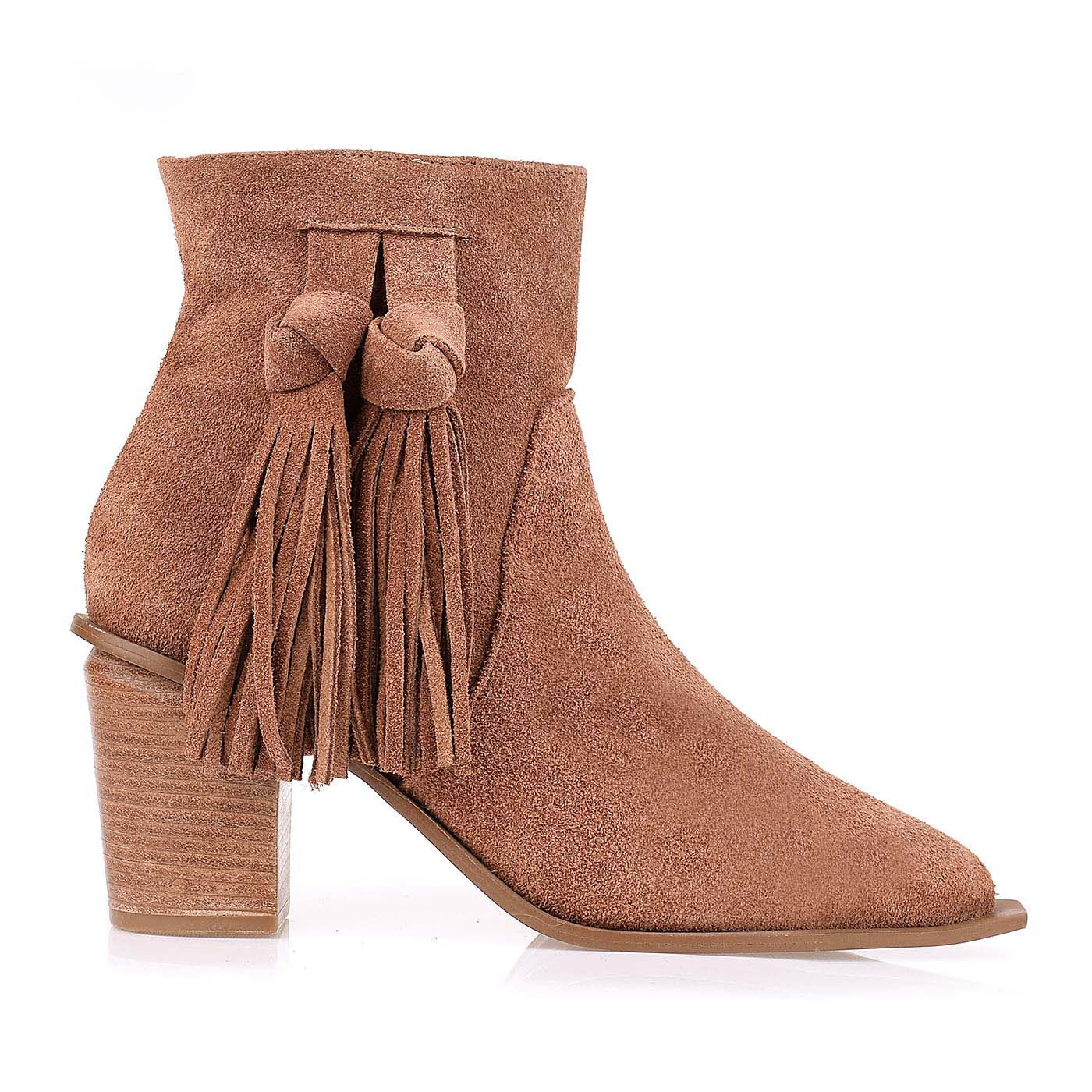 Bota Salto Médio New Suede Carameloo