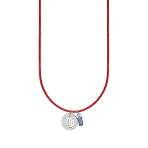 Colar de Signo Virgem Vermelho com Zircônia e Aço Vermelho Ajustável