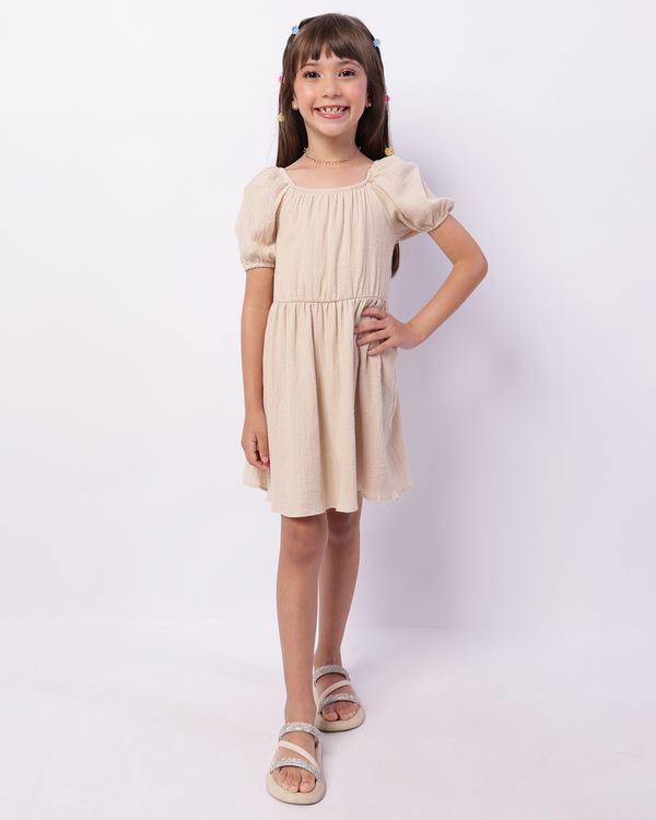 Vestido Infantil Curto Manga Curta Bufante Texturizado Bege 10