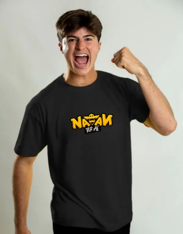 Camiseta Algodão Preta Manga Curta Natan Por Aí Logo M / Preto