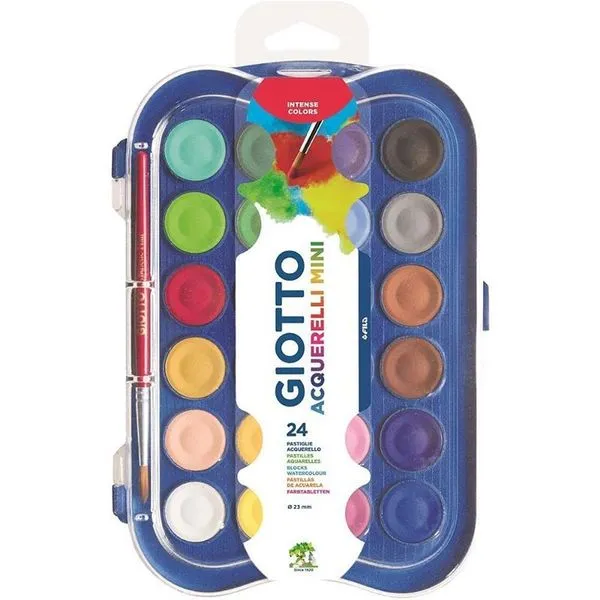 Aquarela Escolar Canson Giotto Mini 24 Cores 23mm com Estojo e Pincel Aquarela Escolar Canson Giotto Mini 24 Cores 23mm com Estojo