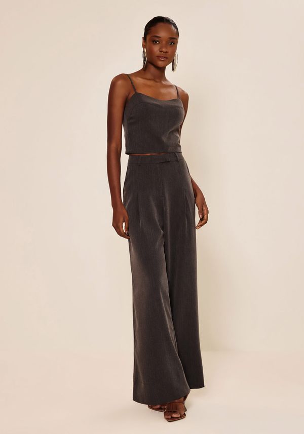 Blusa Cropped De Alças Em Alfaiataria PRETO P