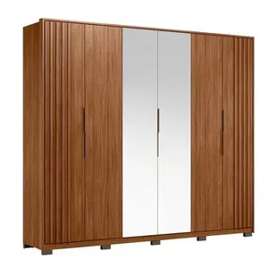 Guarda Roupa Casal Ripado Atrice D66410kpe 6 Portas Nogueira Touchc/Espelho E Pés Demóbile Demartêz