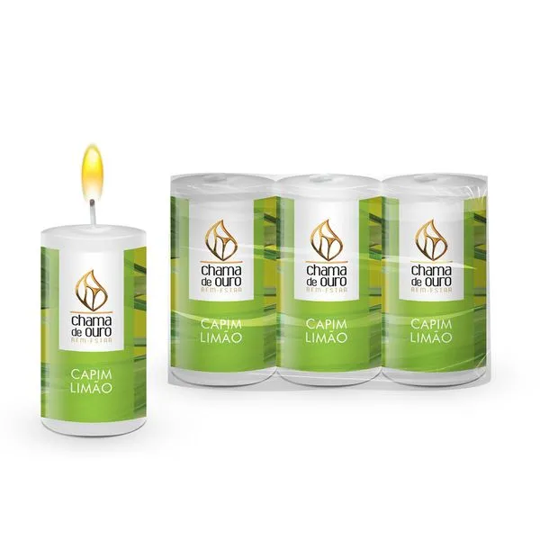 Kit 3 Velas Perfumadas Capim Limão 40g Ref.40LIMBR - Chama de Ouro