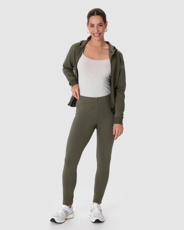 Calça Legging Básica Feminina Em Moletom Stretch Flanelado Verde - GG