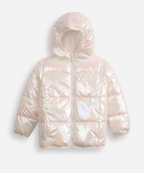 jaqueta puffer infantil com capuz holográfica off white 12