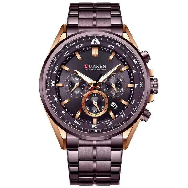 Relógio De Pulso Masculino Aço Inoxidável De Quartzo Casual Esportivo Marrom