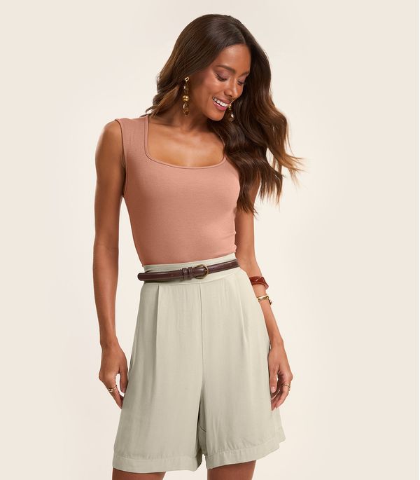 Regata Feminina em Ribana de Viscose Rovitex Marrom G