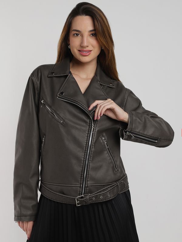 Jaqueta Biker Estonada Autentique Feminina PRETO GG