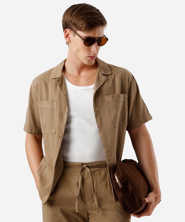 camisa comfort masculina manga curta marrom M
