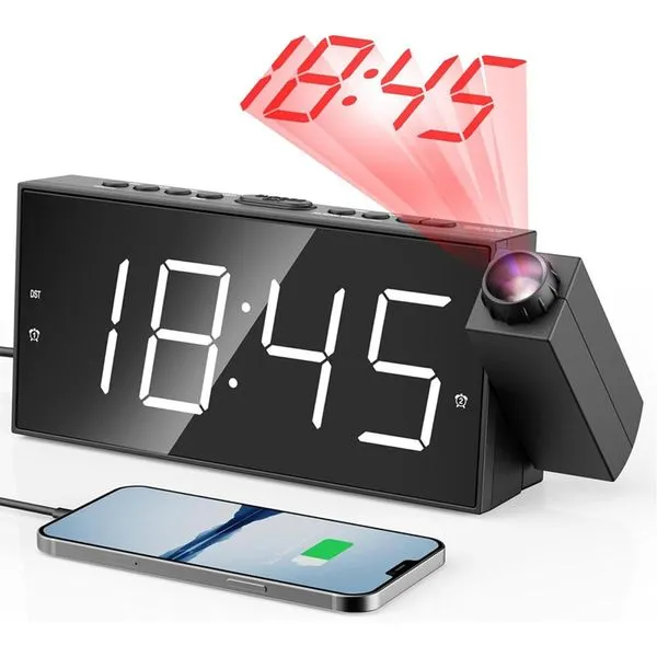 Despertador Digital Mesqool com Projeção 180° LED Preto/Branco A-MBI