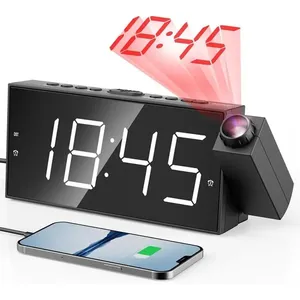 Despertador Digital Mesqool com Projeção 180° LED Preto/Branco A-MBI