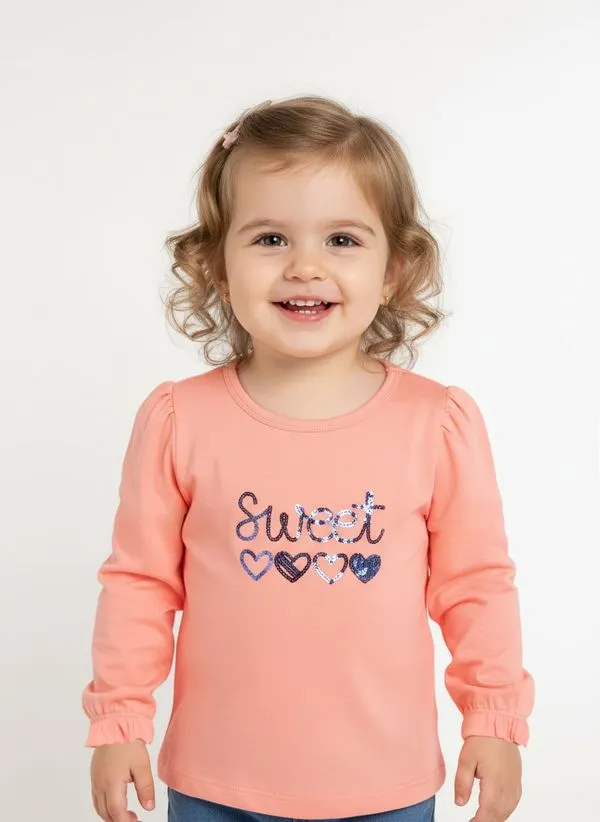 Blusa Manga Longa Infantil Para Menina - CORAL 2