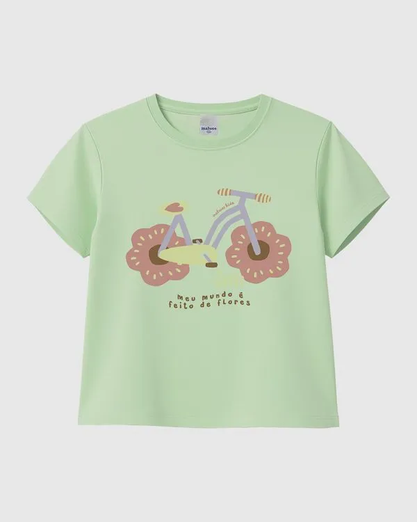 Blusa Infantil Menina Meu Mundo É Feito De Flores Em Algodão Malwee Kids Verde - 3