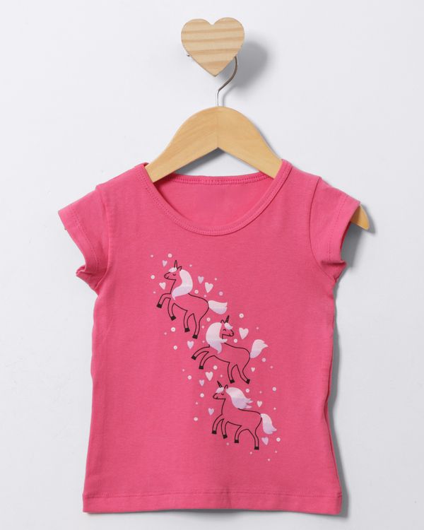 Blusa Bebê Estampa Unicórnio Manga Curta Rosa 3