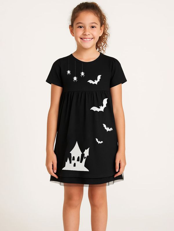 Vestido Tule Halloween Infantil Para Menina- PRETO 12
