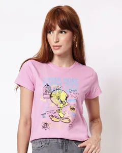 Camiseta Feminina Algodão Looney Tunes Piu-Piu Rosa G