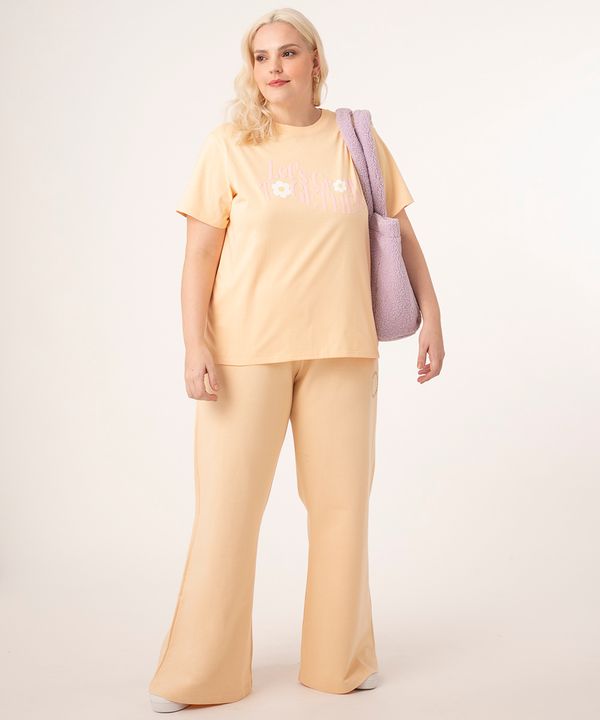 calça wide leg de moletom plus size bege GG4